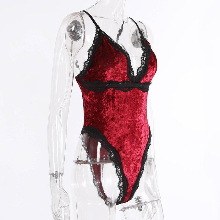 Sexy Women One-piece Underwear Velvet Babydoll Bodysuit