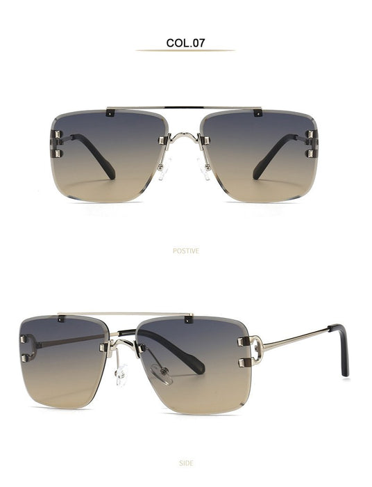 Men's and women's square metal double beam Sunglasses