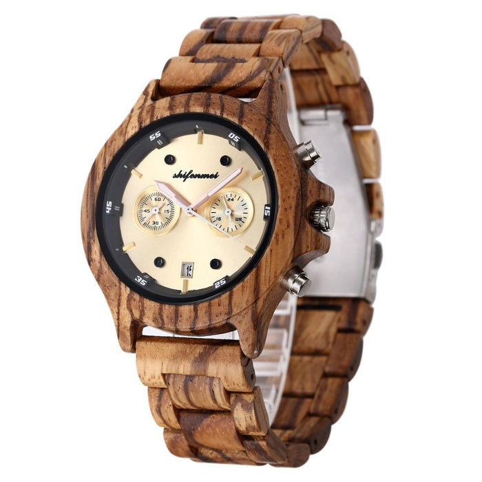 Classic Double Eye Wooden Business Quartz Watch