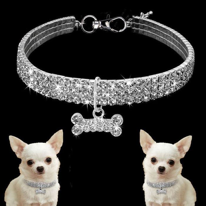 Pet Collar Rhinestone Elastic Necklace with Pendant