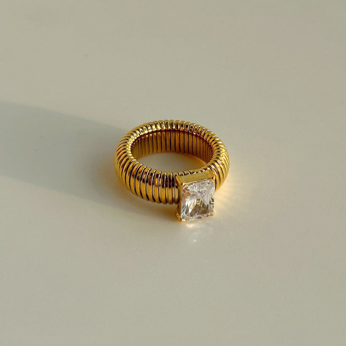 Stainless Steel Elastic Zircon Ring For Women