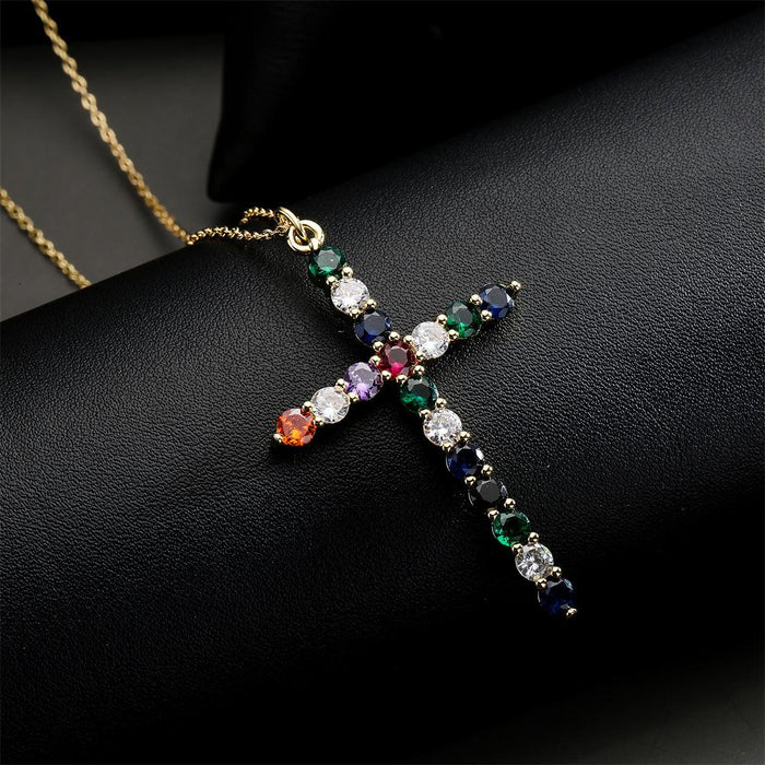 Hip Hop Wind Cross Pendant Zircon Religious Necklace