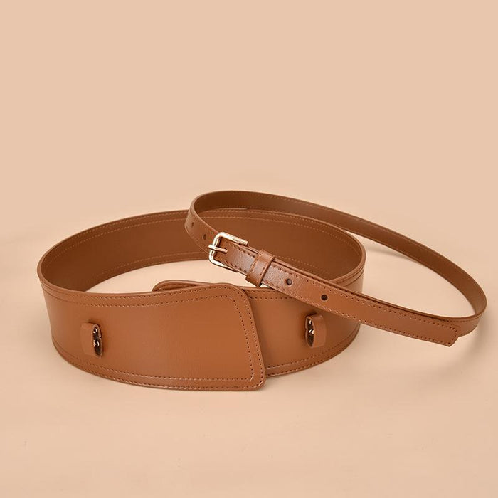 Fashion Needle Buckle with Coat Waist Closing Leather Wide Belt