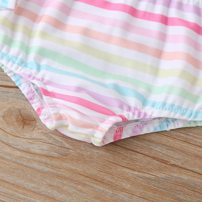 Girls Summer Split Swimsuit Color Stripe Bow Kid's Swimming Supplies