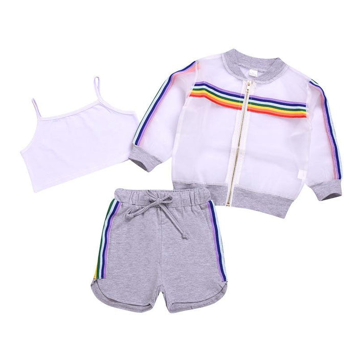 Sleeveless vest top breathable rainbow sunscreen solid striped shorts