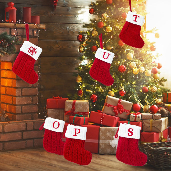 Christmas Socks Knitting Red Snowflake Alphabet Letters Decoration