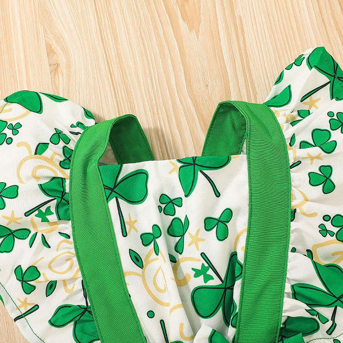 Baby Summer Green Leaves Jumpsuit Headband Set