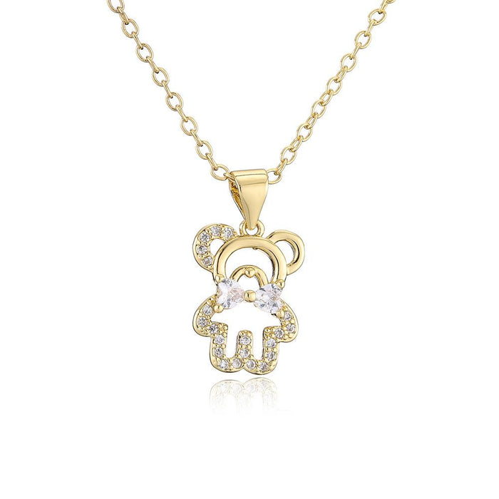 Fashion Mini Openwork Gold Color Bear Pendant Necklace