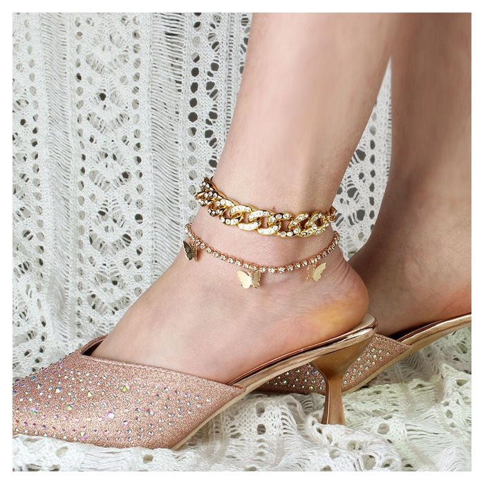 Creative Rhinestone Butterfly Pendant Foot Ornament Women's Shining Anklet