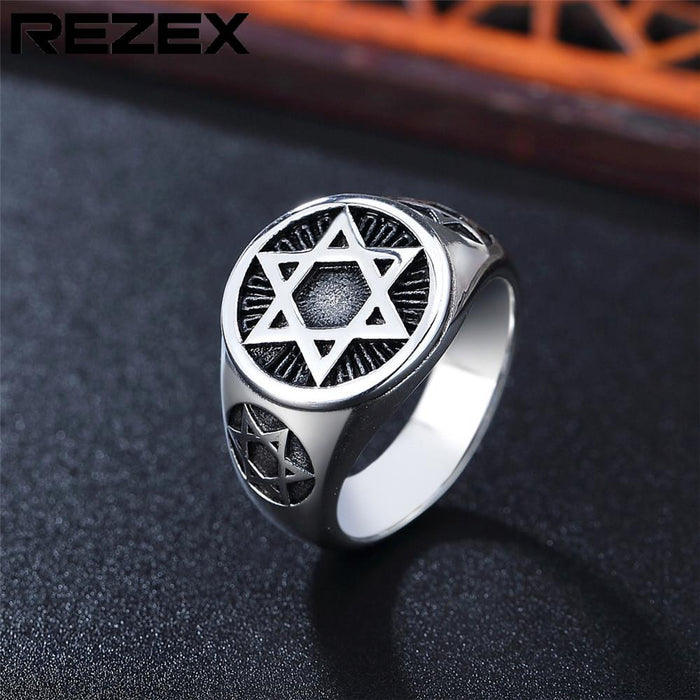 Personality Retro New Six Pointed Star Men's Titanium Steel Ring
