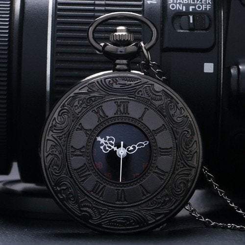 Vintage Charm Black Unisex Fashion Roman Number Quartz Steampunk Pocket Watch