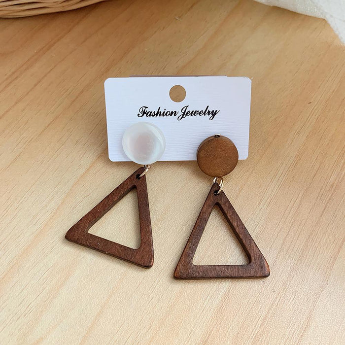 Exaggerated Geometric Wooden Hollow Triangular Earrings Jewelry