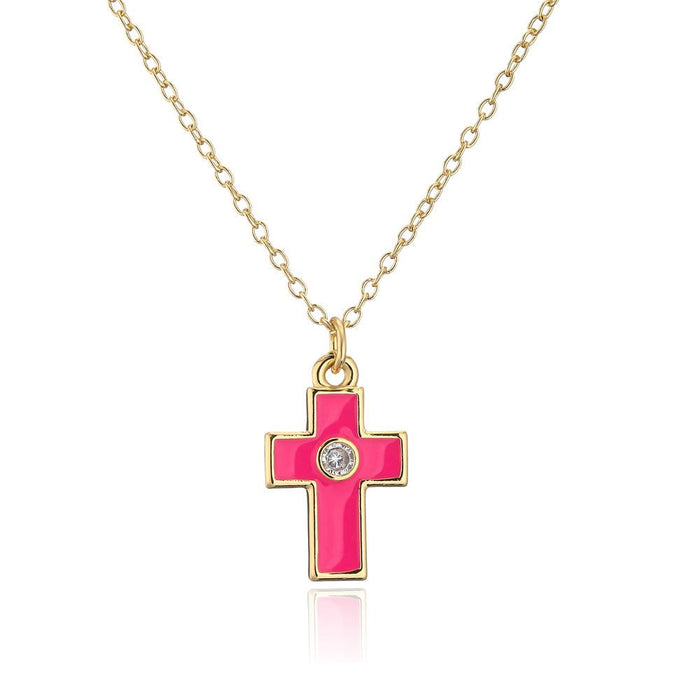 Personality Fashion Drip Oil Cross Pendant Gold Color Necklace