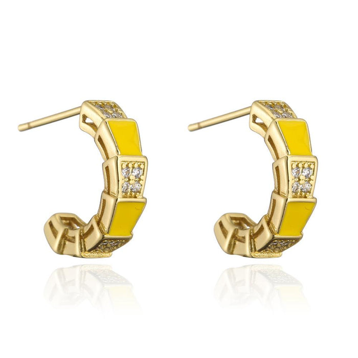 Light Luxury Style Oil Drop Gold Color Zircon Geometric Earrings