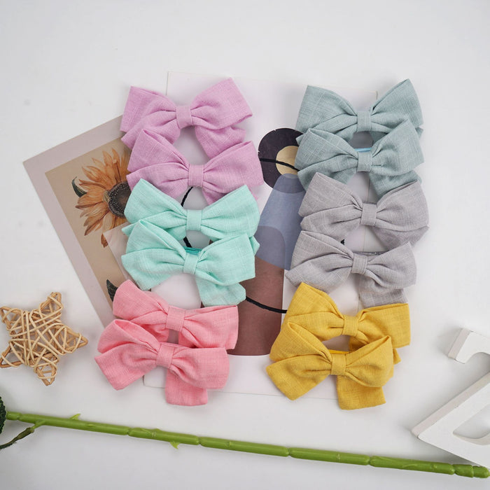 Slub cotton and linen bow hairpin