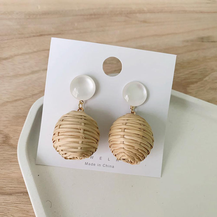 Bamboo and Rattan Hand Woven Fashion Round Earrings Women's Jewelry