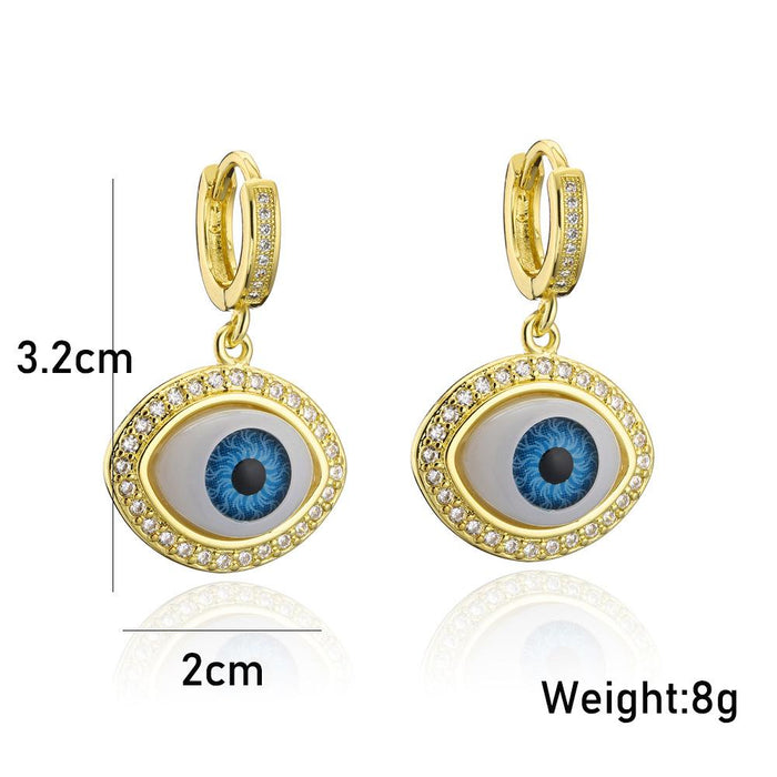 New Gold Color Zircon 3D Eye Personality Earrings