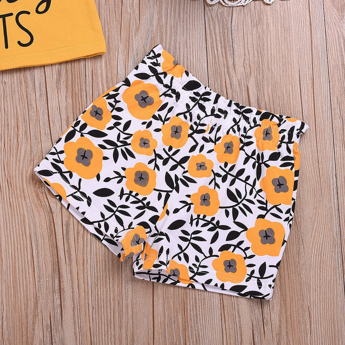 Sleeveless vest chrysanthemum sun printed shorts two piece set
