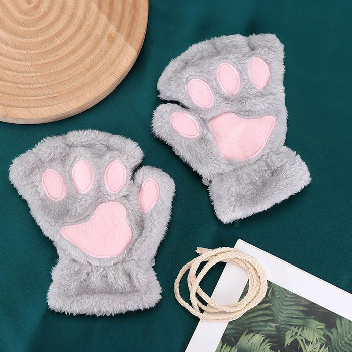 Women Cartoon Gloves Student Winter Fingerless Warmth Padded Gloves