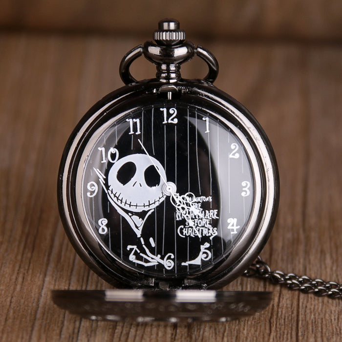 Black Steampunk Tim Burtons Hollow Quartz Pocket Watches For Mens Womens