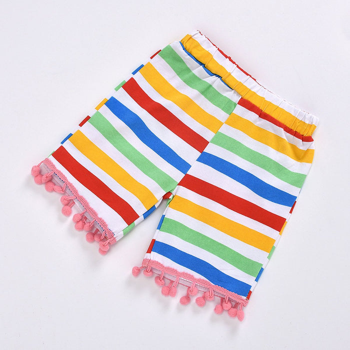 Sleeveless vest letter print top Rainbow Stripe fashion tassel shorts