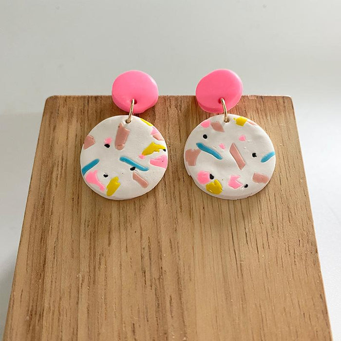 New Multicolor Art Geometry Handmade Clay Soft Pottery Earrings Female