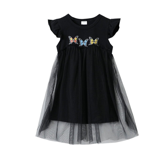 Girls dress solid Butterfly Dress rainbow gauze skirt