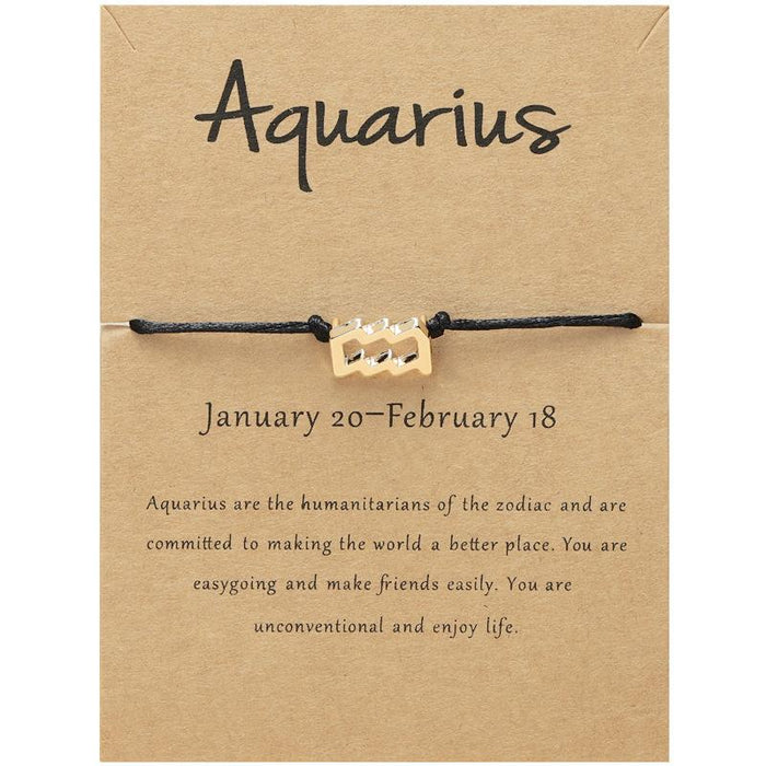 Twelve Constellations Bracelet Constellation Card Adjustable Black Rope Bracelet