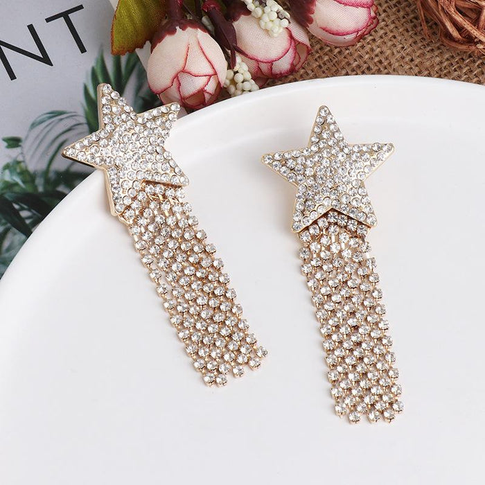 Female Jewelry Personality Exaggerated Pearl Tassel Earrings Accessories Inlaid Rhinestone