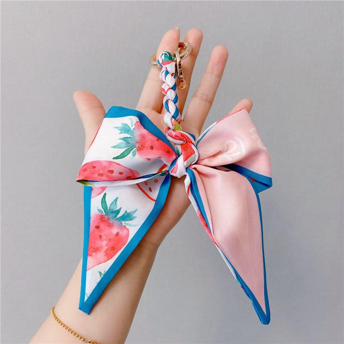 Fruit Pattern Bow Car Key Chain Fabric Keychain Bag Pendant