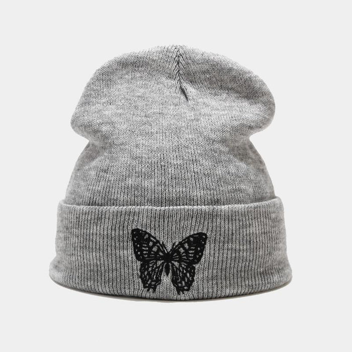 Knitted Beanies Hat Butterfly Embroidery Winter Warm Ski Hats