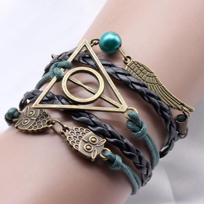 60Pcs Vintage Owl Wings Leather Rope Bracelet