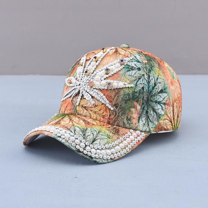 Summer Women's Maple Leaf Lace Handmade Beads Baseball Cap