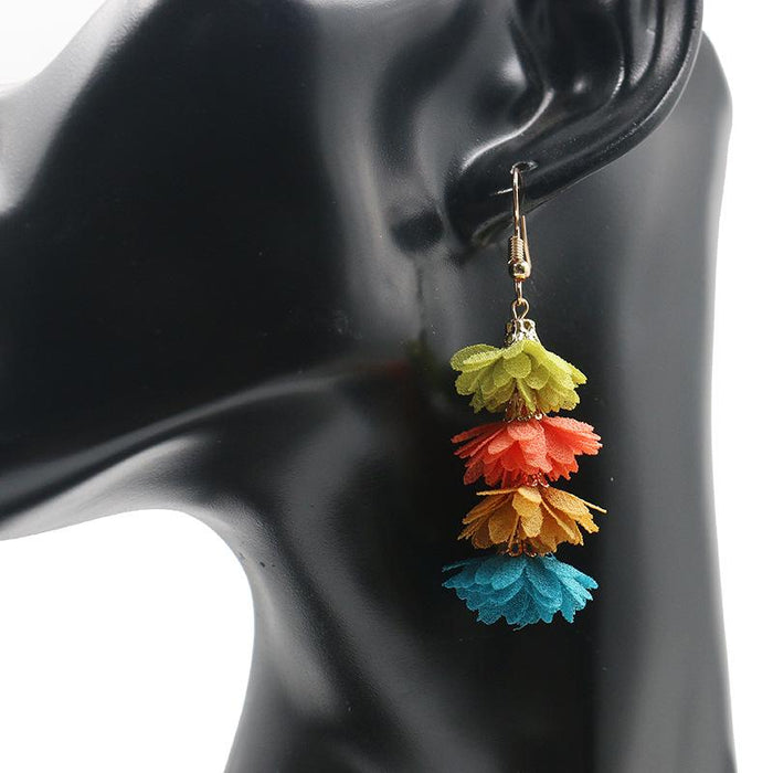 Women's Fashion Simple Fabric Flower Tassel Earrings