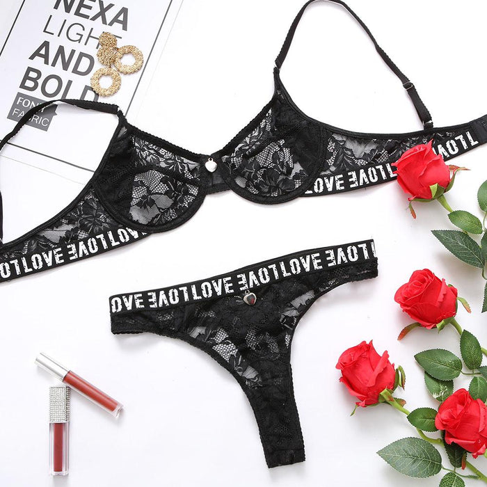 Women's Lace Alphabet Underwear Sexy Lingerie Set