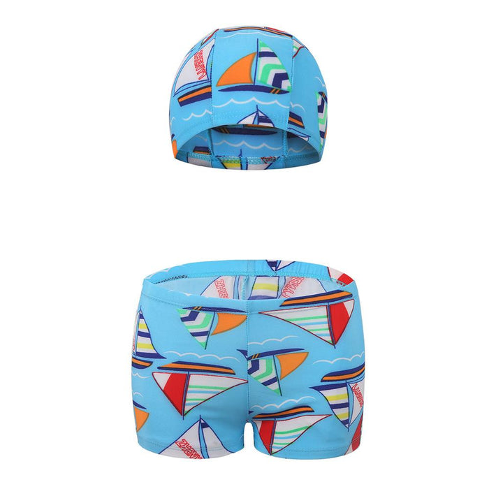 Children's Cartoon Swimming Trunks Cap Two-piece Suit