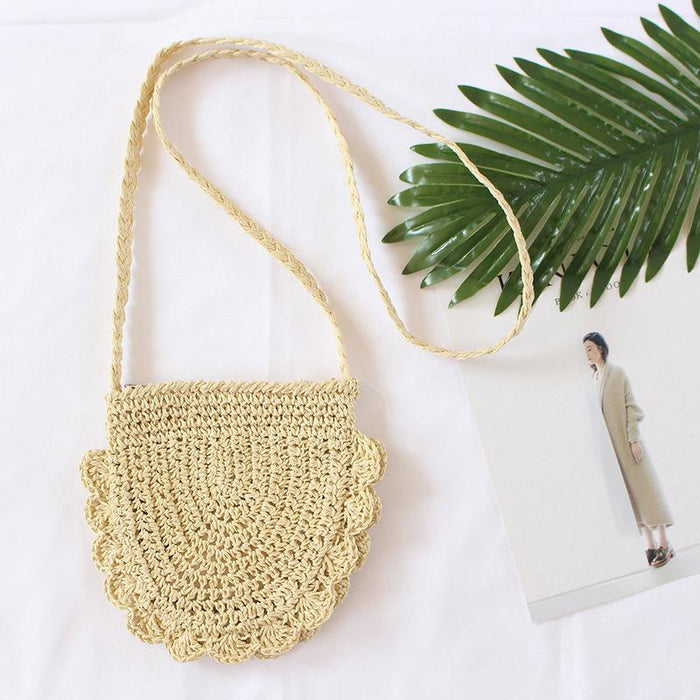 Summer Straw Solid Color Oval Zipper Crossbody Bag