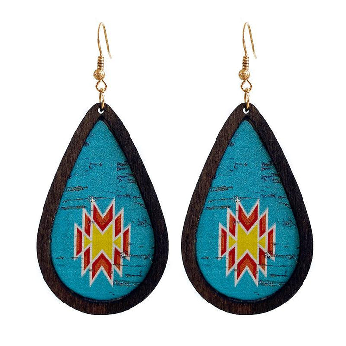 New Sunflower Cracked Drop Shape Women's Wooden Earrings