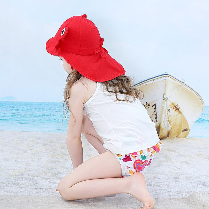 Cartoon Red Crab Outdoor Sunscreen Thin Children's Shawl Hat