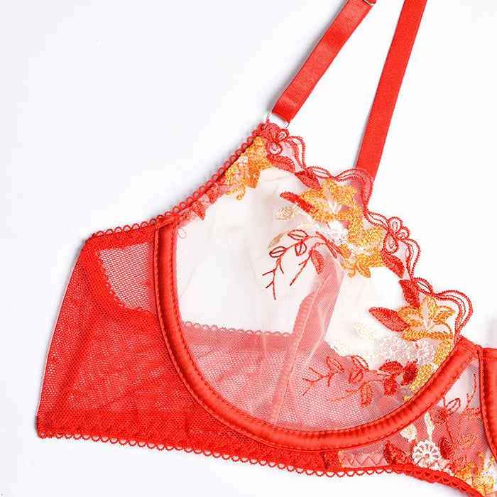 Red Embroidered Lingerie Lace Underwired Push Up Underwear