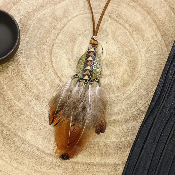 Boho Vintage Feather Tassel Dream Catcher Necklace