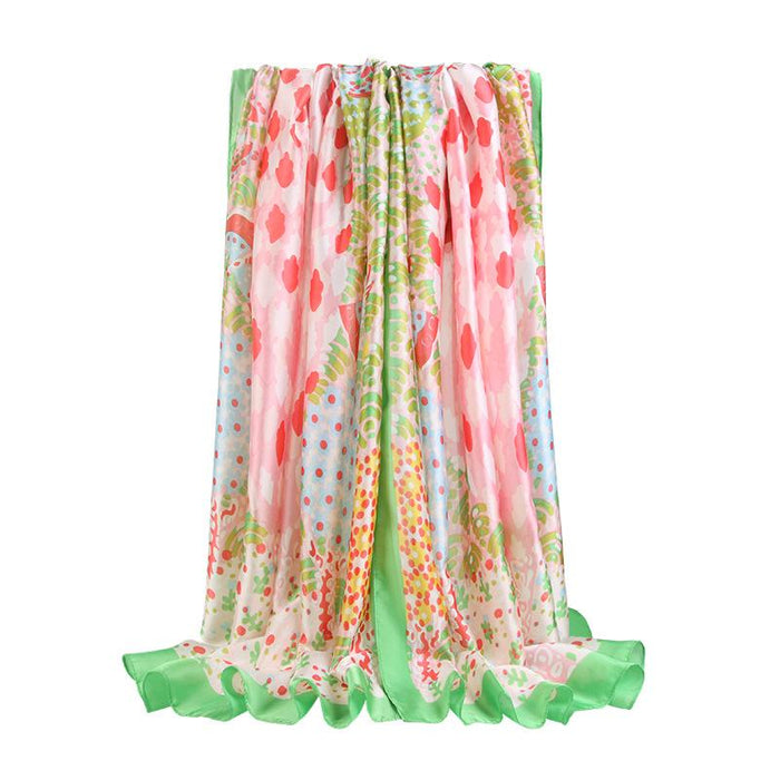 New Satin Printed Scarf Shawl Butterfly Dance Flower Room Sunscreen and Warmth