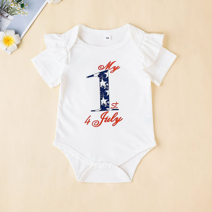 Independence Day Baby Letter Short Sleeve Jumpsuit