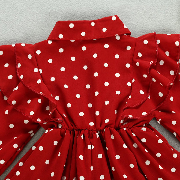 Girls' Long Sleeved Dot Dress Lapel Children's Skirt