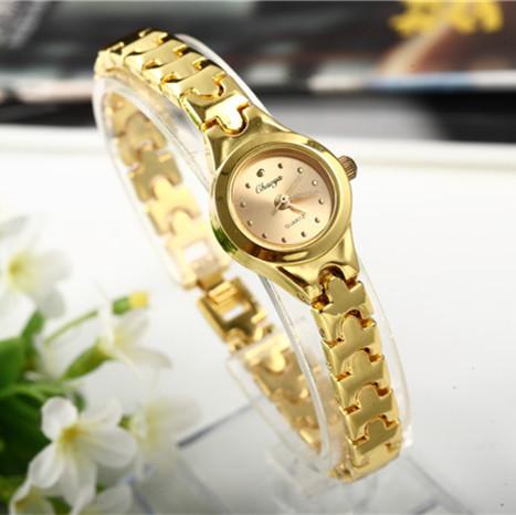 Gold Plated Women Bracelet Wristwatch