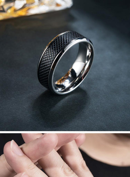 Men's Black and White Stainless Steel Ring Jewelry
