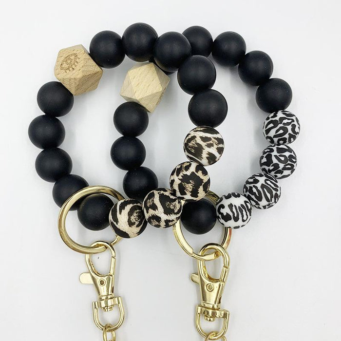 PU Leather Tassel Silicone Bead Bracelet Keychain