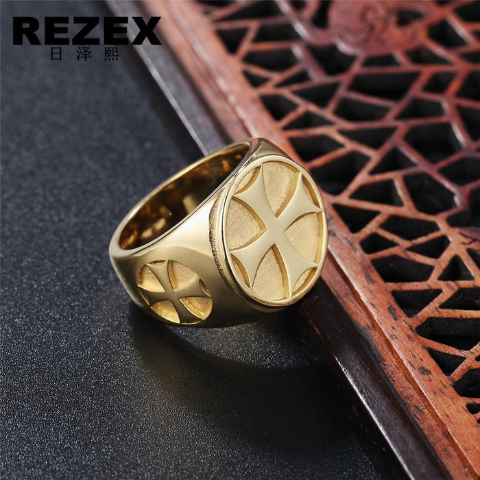 Retro Personality Cross Medal Men's Titanium Steel Ring