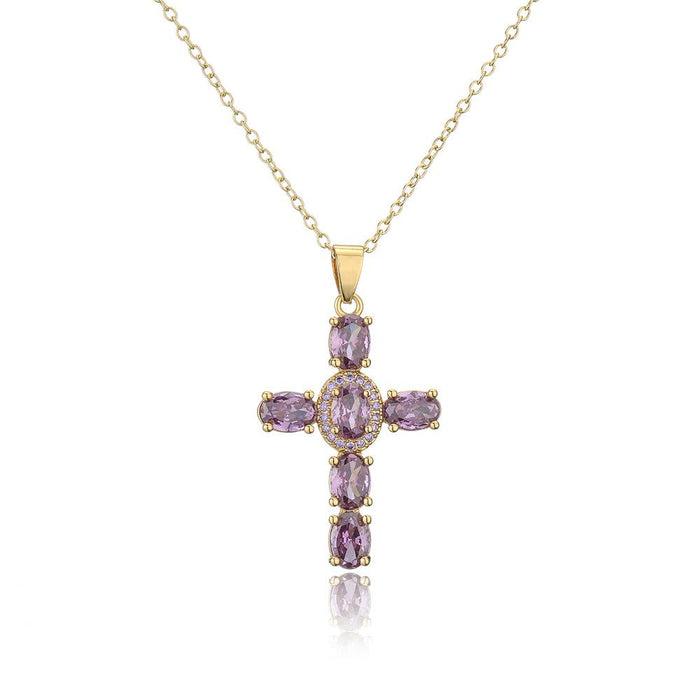 Fashion Personalized Color Zircon Cross Pendant Necklace