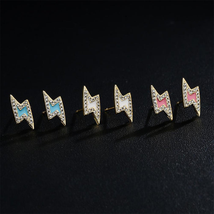 Popular oil dripping gold color zircon lightning Earrings